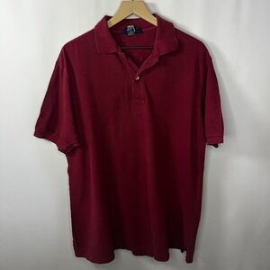 Vtg Lands' End Top Men Size Large Red Cotton Collared Short Sleeve Polo Shirt